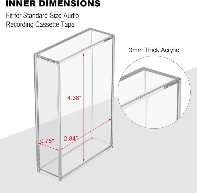 TXesign Audio Recording Cassette Tape Frame Display Case, Acrylic Cassette Tape Display Box for Wall and Tabletop Display, Standard-Size Cassette Tape Case Protector Case Wall Mount Case - Image 2